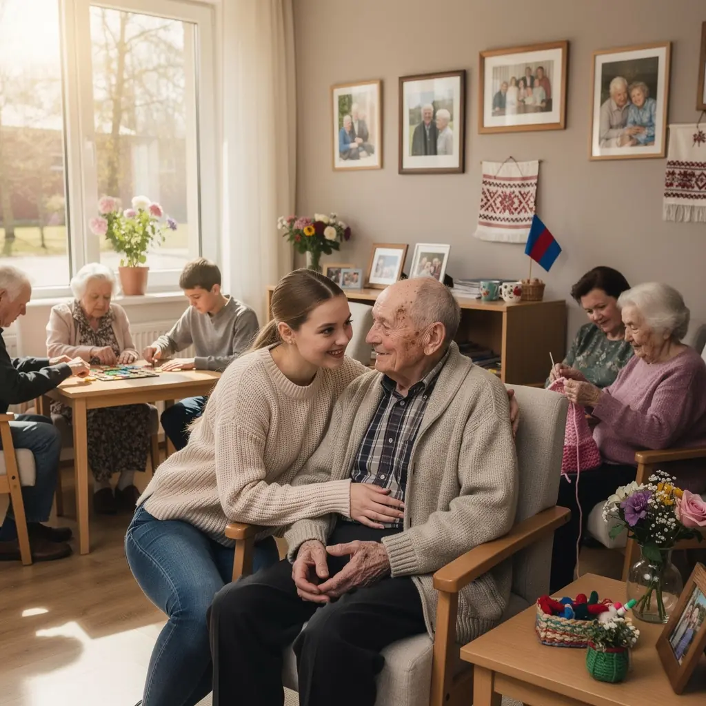 Ģimene kopā gatavo veselīgas maltītes, veicinot veselīgu dzīvesveidu.